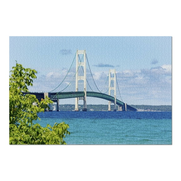 1000 Piece Wooden Jigsaw Puzzle Mackinac-Bridge-Michigan Large Puzzle Game for Adults and Teenagers 